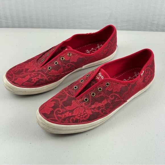 Keds x Taylor Swift 032 Red Lace Slip-On Sneaker Shoes Women's Size 9.5 EUR 40.5 - Picture 3 of 11